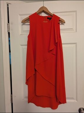BCBGMaxAzria Sleeveless Asymmetric Ruffle Dress in Orange